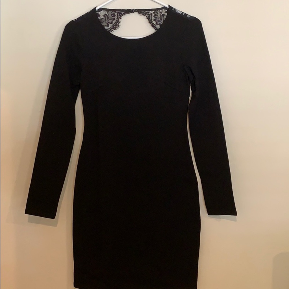 Black Long Sleeve Open Back Bodycon Dress